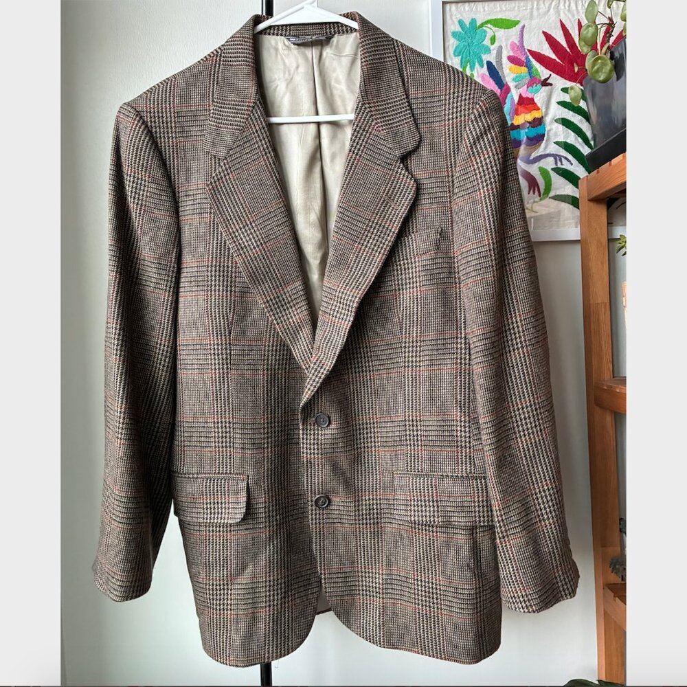 Banana Republic Brown & Red Plaid Wool Sport Coat - Size 40S